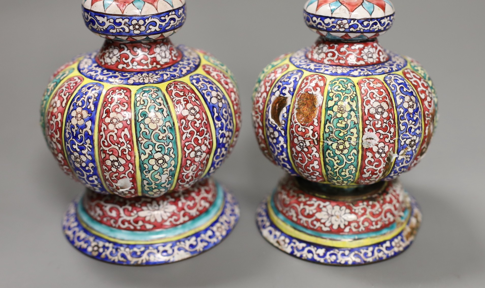 A pair of 19th century Chinese Guangzhou enamel rosewater sprinklers, made for the Indian market 30cm